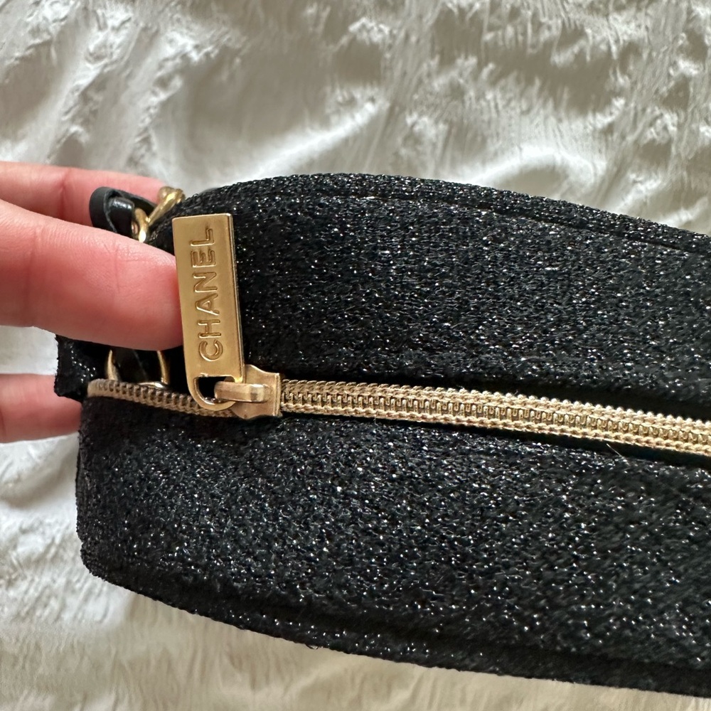 Chanel Glittery Black Makeup Pouch/ Bag with Gold Accents - Picture 2 of 8